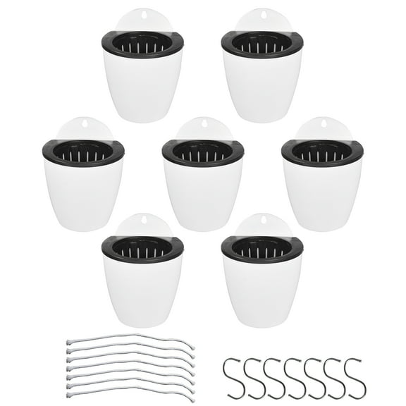 PET-U 7Pack Self-Watering Hanging Plant Flower Pot Round Shape Wall Hanging Plastic Planters Size 7 inch with Removable Basket Cotton and Hooks Fit for Plants Flowers Indoor Outdoors
