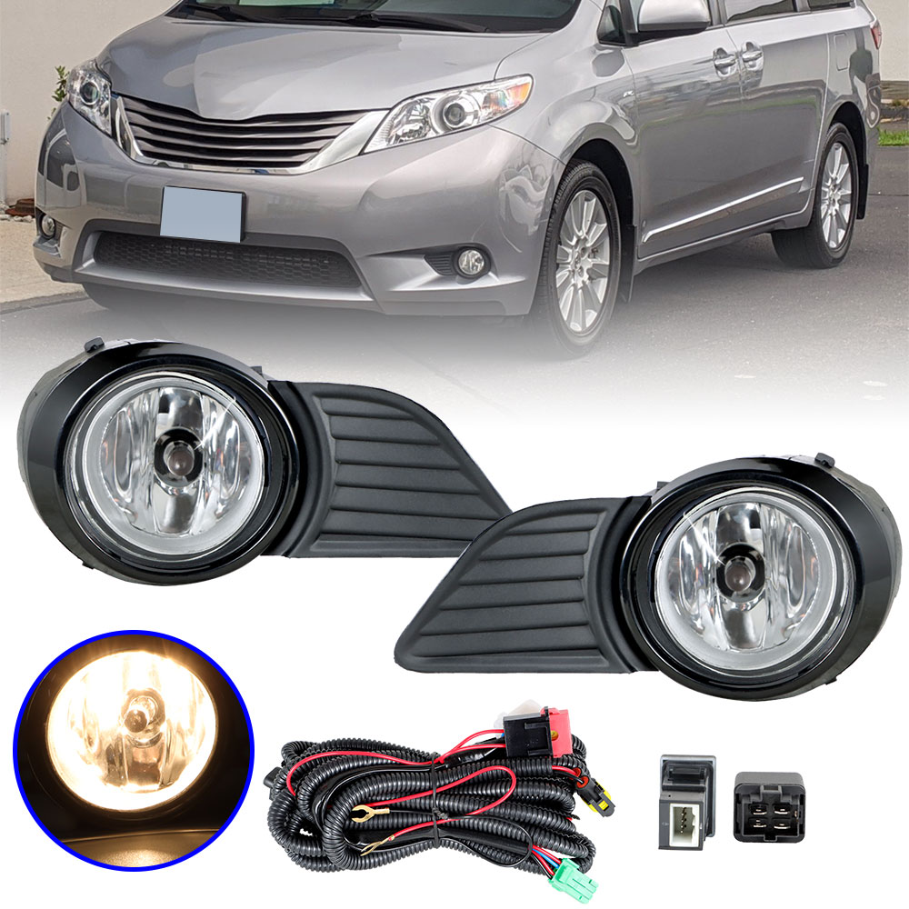 Pair Of Bumper Fog Lights W/ Wiring Kits – For 2011-2017 Toyota Sienna – Clear Lens, Labwork