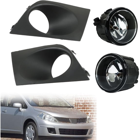PET-U Fog Lights Lamp Assembly Replacement for 2007-2011 Versa with Bulbs+Fog Light Covers+Harness Switch NI2590103, NI1038112, NI1039112