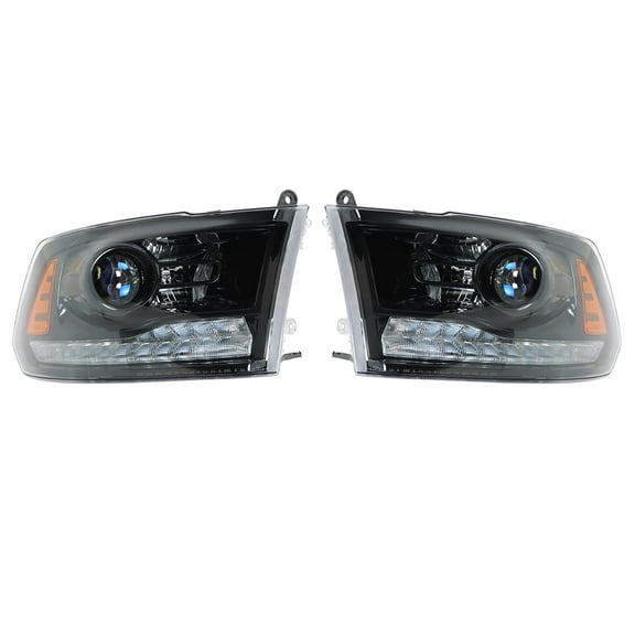 PET-U Headlight For 2009-2018 Dodge Ram Halogen w/LED DRL Black Frame Right&Left Side