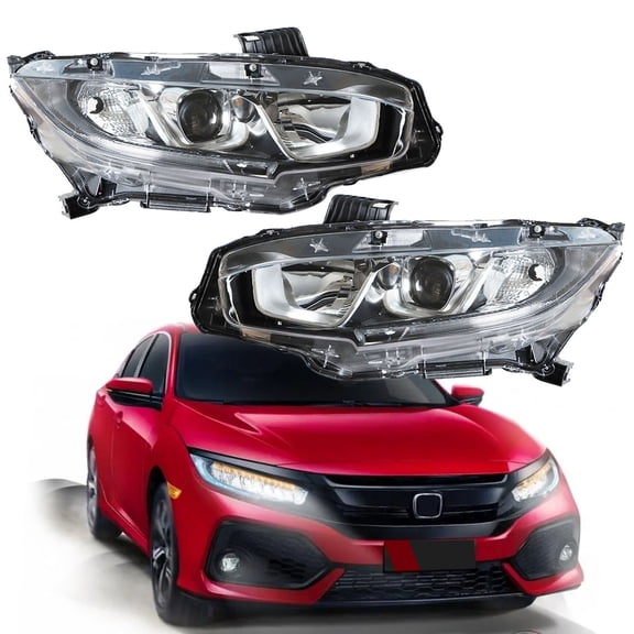 PET-U Headlights Replacement for 2016 2017 2018 Honda Civic (Factory Halogen) Front Head Lamps Headlights Pair Left+Right Side (Passenger Driver Side)