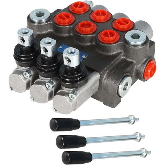PET-U Hydraulic Controller 3 Spool 13 Gpm Adjustable Double Acting Hydraulic Valve 3600 PSI BSPP Interface for Small Tractors, Loaders