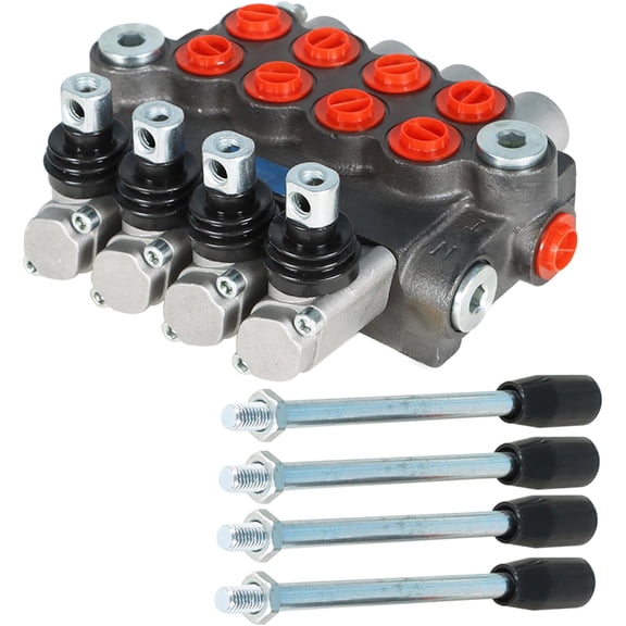 PET-U Hydraulic Controller 4 Spool 11 Gpm Adjustable Double Acting Hydraulic Valve 3600 PSI BSPP Interface for Small Tractors, Loaders