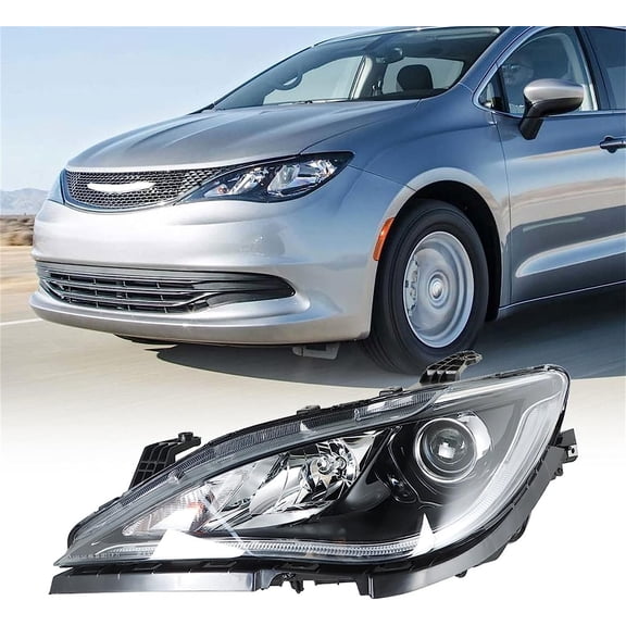 PET-U Left Headlight For 2017-2020 Chrysler Pacifica Halogen w/ LED DRL Chrome