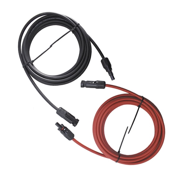 PET-U New 10 AWG 15ft 1 Pair Solar Panel Extension Cable Wire Connector Black + Red