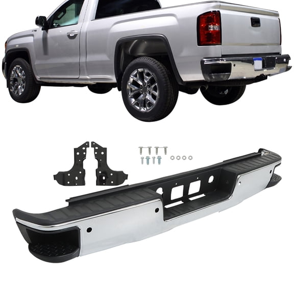 PET-U Rear Step Bumper Assy Chrome Steel Replacement for Silverado Sierra 1500 2014 2015 2016 2017 2018 with Parking Assist Sensor Holes Replacement for GM1102557 GM1103175