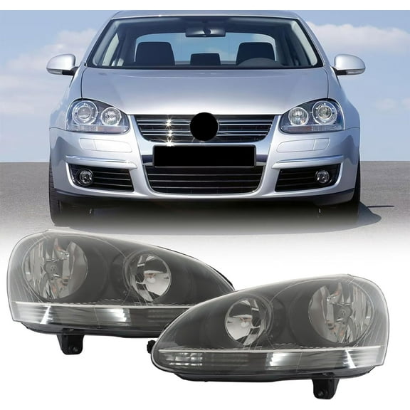 PET-U Replacement for Jetta 2006-2009 Halogen Black Headlight Assembly Driver and Passenger Side 1K6941005S 1K6941006S