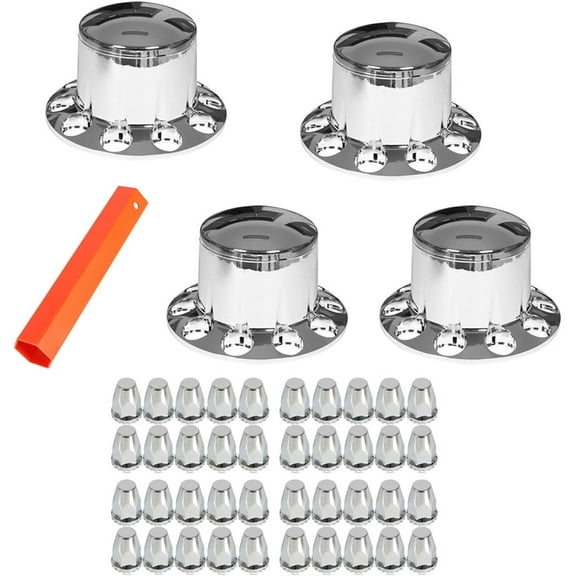 PET-U Set of 4 Rear Chrome Wheel Axle Hub Cover Kit Semi 33mm Nut Covers Plastic