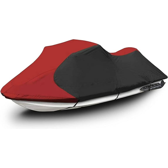 PET-U Trailerable Watercraft Jet Ski Cover Waterproof Heavy Duty PWC Boat Cover Replacement for Watercraft Jet Ski Cover 126-135 3 Seater Black Red