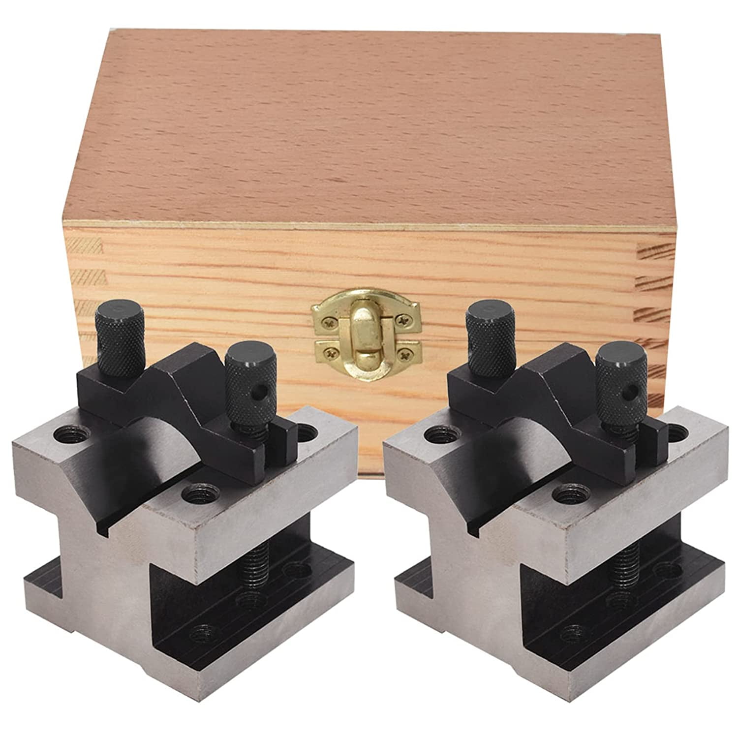 PET-U V Block Set with Clamp Hardened Steel 90 Degree Angle Precision V Block Set 2-3/8 X 2-3/8 X 2 Multi-Use Gauge Gage Machinist Tool with Box