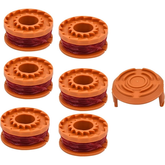 PET-U Weed Eater String Trimmer Line Replacement for Worx WA0010 WG180 WG163 Spools,10 ft/0.065 Inch Trimmer String Refills Parts (6 Spools, 1 Caps)
