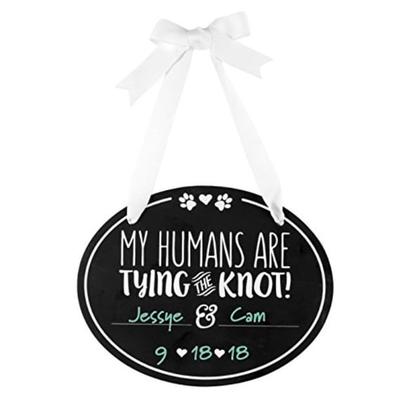 pearhead pet wedding announcement chalkboard, my humans are tying the knot!