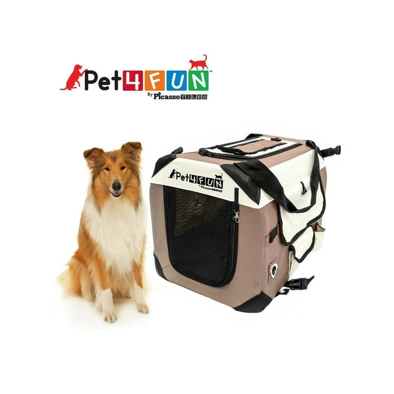 PET4FUN Foldable Pet Carrier Travel Crate w Premium 600D Oxford Cloth Strong Steel Frame Carry Bag Locking Zippers Washable Comfy Plush Nap Pad 4 Interior Room Airy Window PN952 BRN Walmart