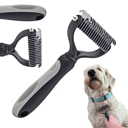 PETACARE Double-Sided Deshedding & Dematting Undercoat Rake Comb Brush for Dogs & Cats