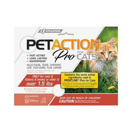 PETACTION PRO Flea & Tick Topical Treatment for Cats Over 1.5 lbs, 3 Count