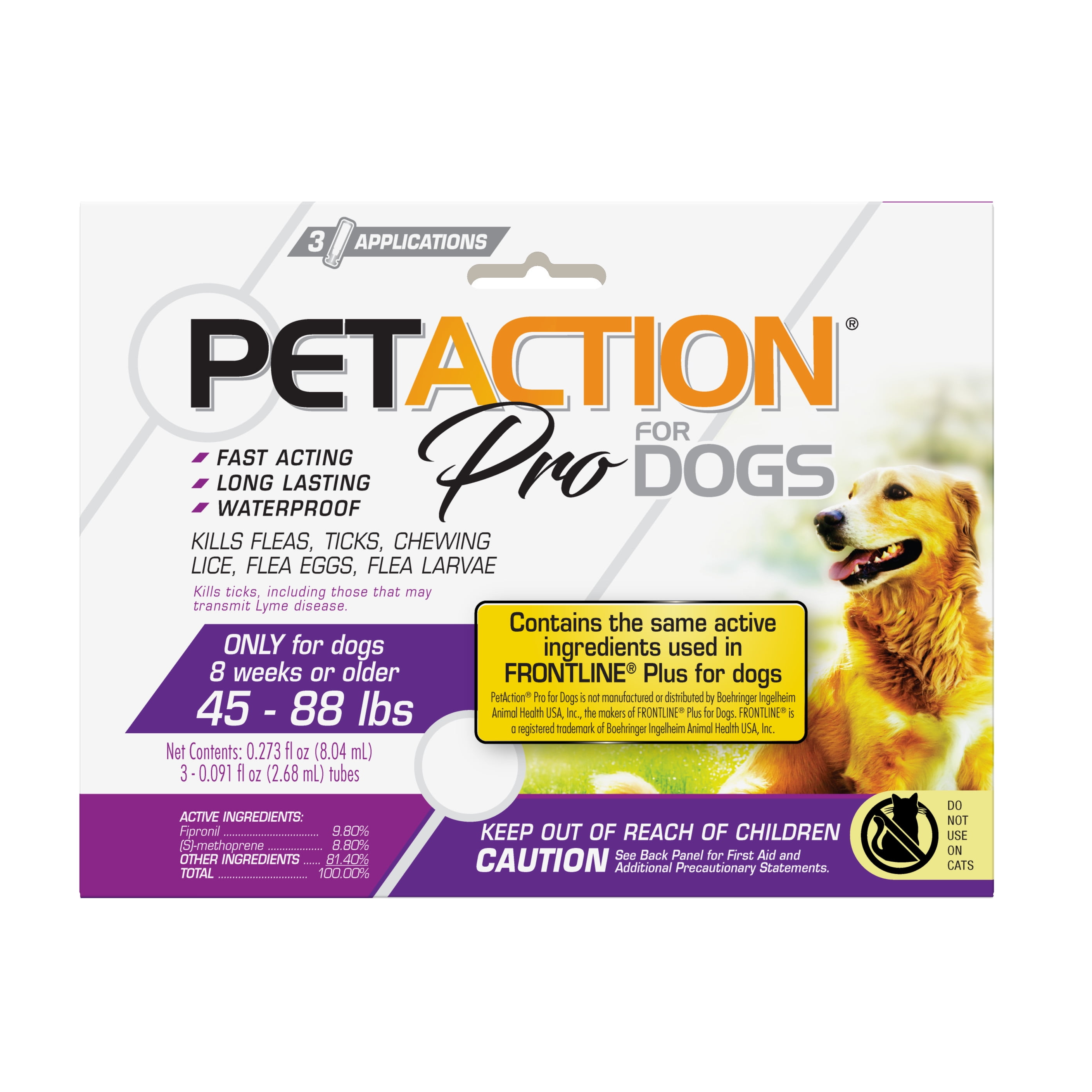 PETACTION PRO Flea & Tick Topical Treatment for Dogs 45-88 lbs, 3 Count - image 1 of 9