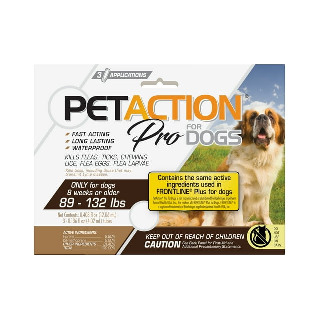 Pet Action Pro For Dogs Reviews PETACTION PRO Flea & Tick Topical Treatment for Dogs, 89-132 lbs, 3