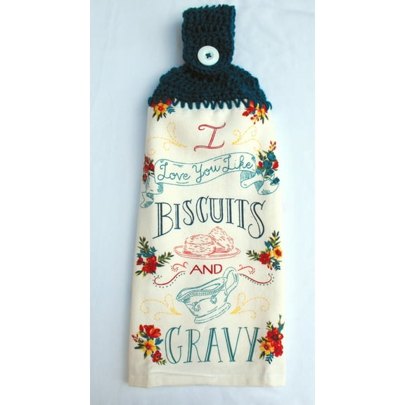 PETAL PARTY - BISCUITS AND GRAVY - DOUBLE/FULL HANDMADE CROCHET TOP HANGING KITCHEN TOWEL