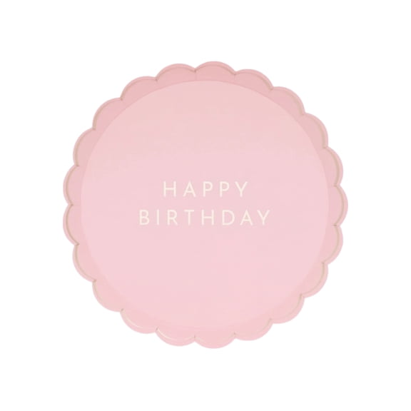 Bonjour Fête Light Pink HBD Small Paper Plates, Disposable Party Supplies, 8 Count, 8.5 Inch, Happy Birthday