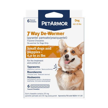 PETARMOR 7 Way De-Wormer for Puppies and Small Dogs, 6-25 lbs, 6 Chewable Tablets