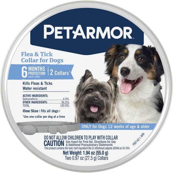 PETARMOR Flea & Tick Collar for Dogs, One-Size-Fits-All Collar, 2 Count
