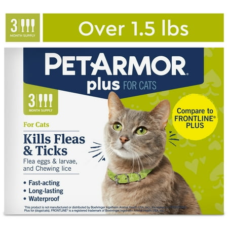 PETARMOR Plus for Cats Over 1.5 lbs, Flea & Tick Prevention for Cats, 3 Count