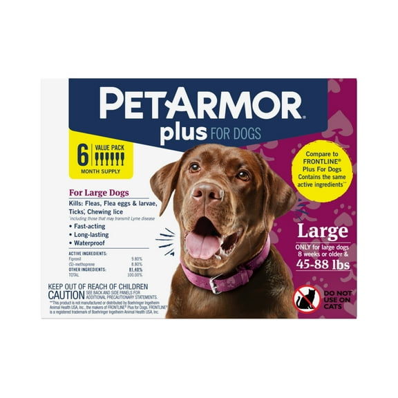PETARMOR Plus for Large Dogs 45-88 lbs, Flea & Tick Prevention for Dogs, 6-Month Supply