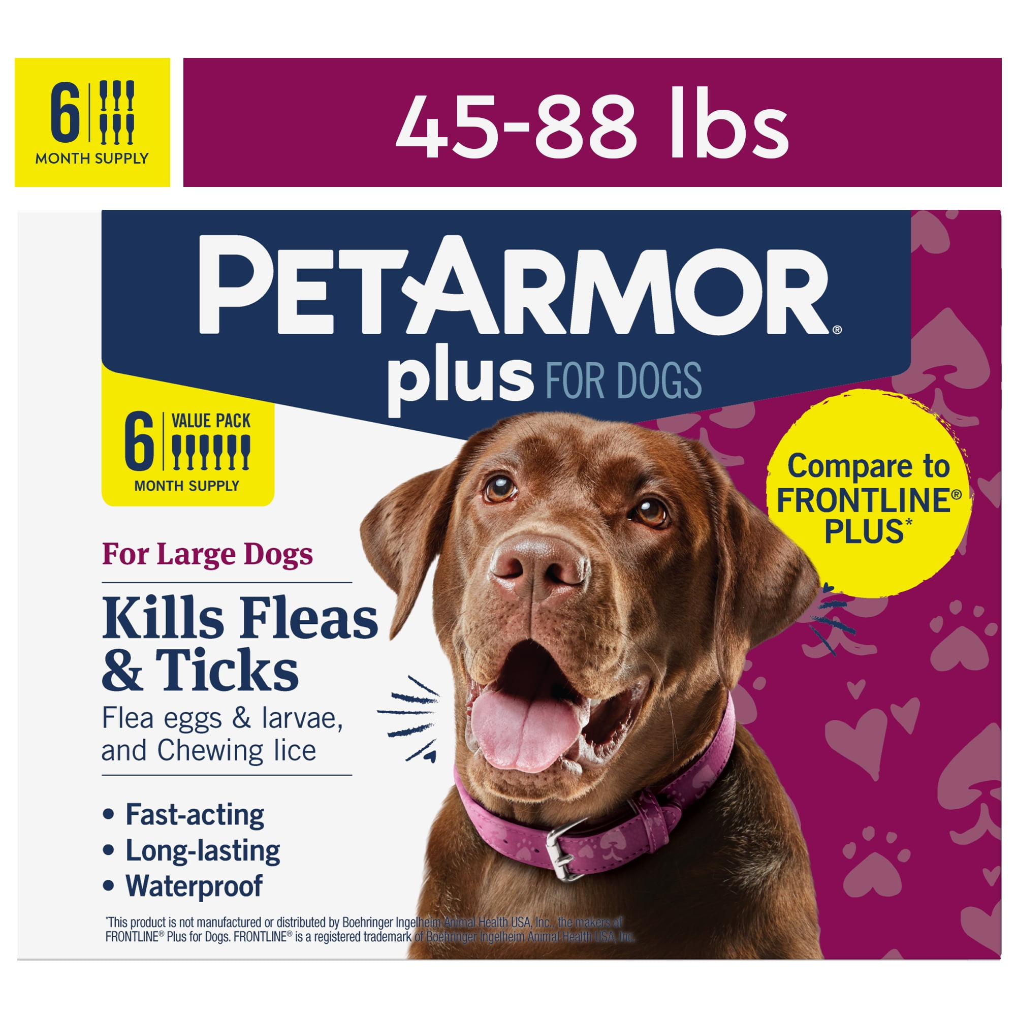 PETARMOR Plus for Large Dogs 45-88 lbs, Flea & Tick Prevention for Dogs, 6-Month Supply