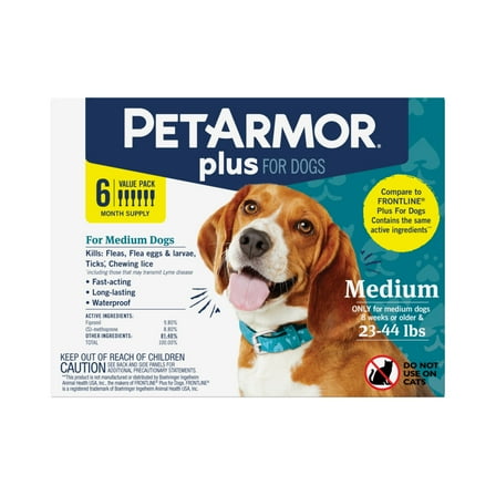 PETARMOR Plus for Medium Dogs 23-44 lbs, Flea & Tick Prevention for Dogs, 6-Month Supply