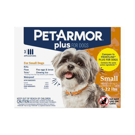 PETARMOR Plus for Small Dogs 5-22 lbs, Flea & Tick Prevention, 3-Month Supply