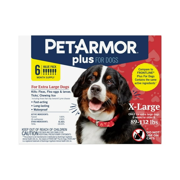 PETARMOR Plus for X-Large Dogs 89-132 lbs, Flea & Tick Prevention for Dogs, 6-Month Supply
