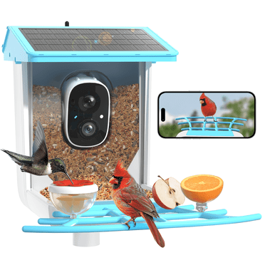 PETCAL 1-Piece ABS Smart Bird Feeder with Camera, Blue, 1.7 Liter Capacity
