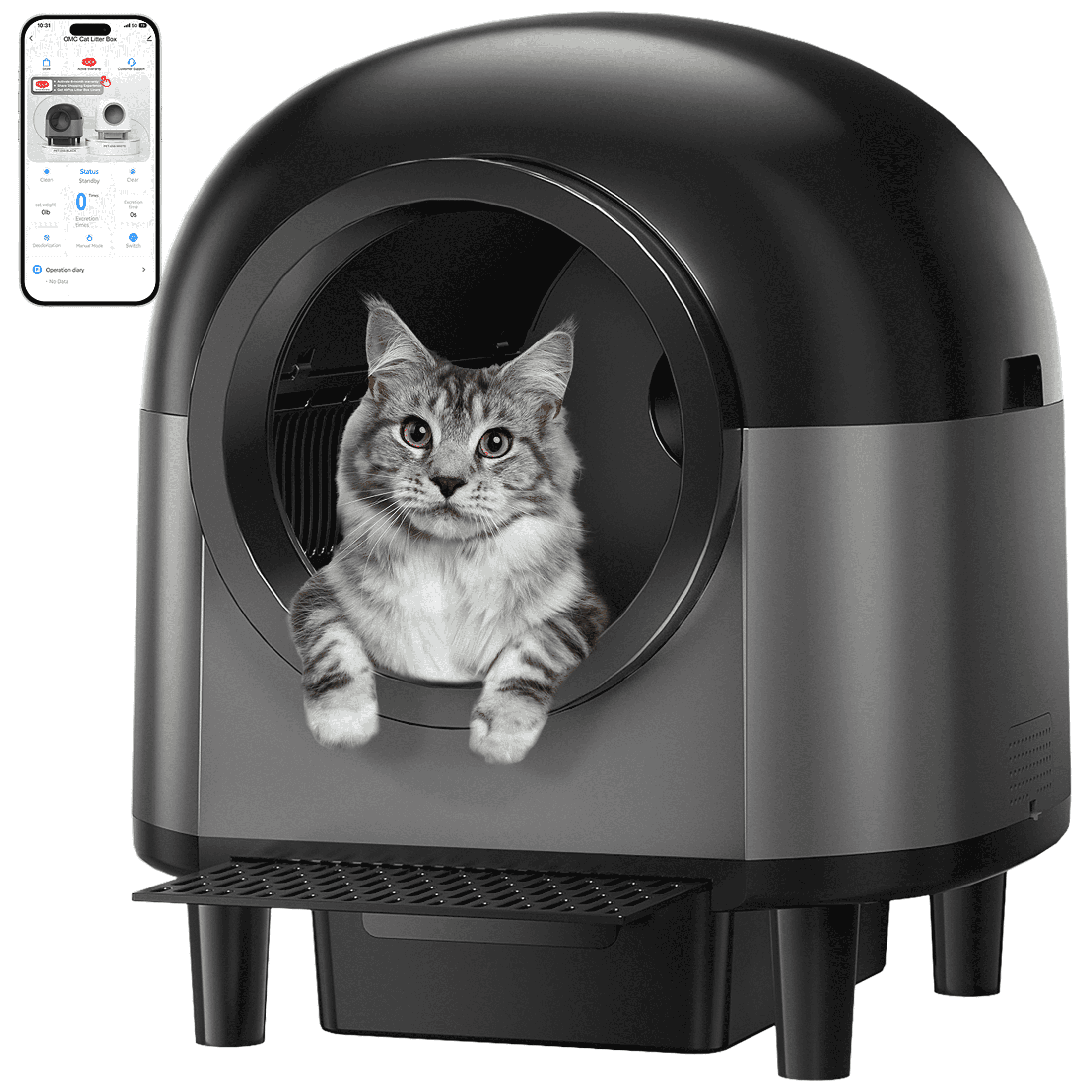 PETCAL Self Cleaning Cat Litter Box, Safety Protection Smart Litter Box with APP Control Health Monitor & Odor Removal, Includes Mat & Liner