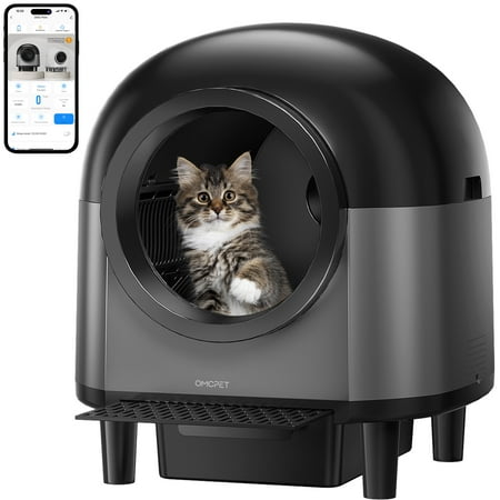 PETCAL Self Cleaning Cat Litter Box, Safety Protection Smart Litter Box with APP Control Health Monitor & Odor Removal, Includes Mat & Liner
