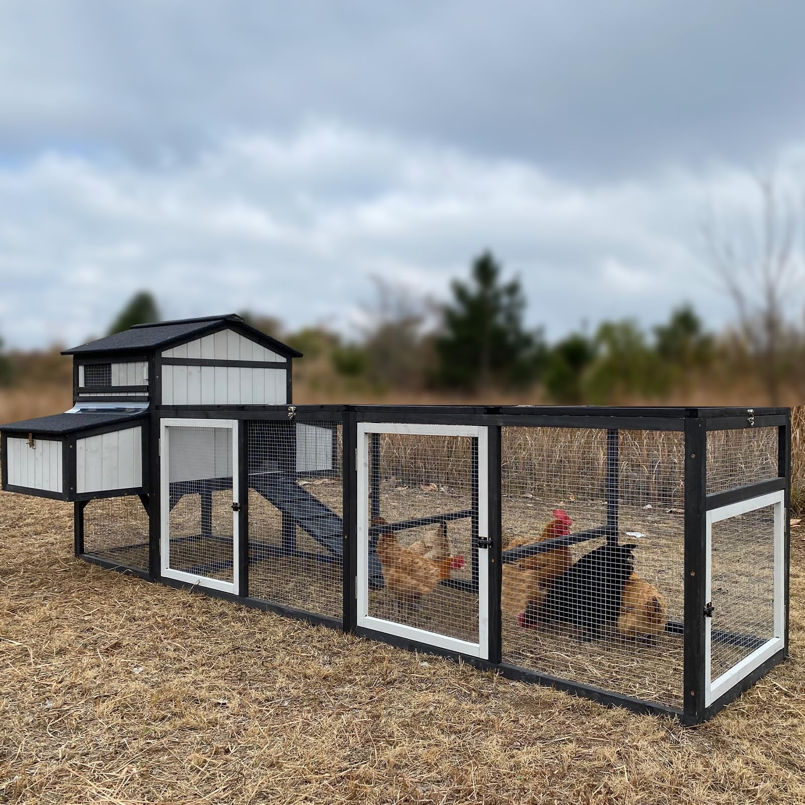 "PETCOSSET 116"" Extra Large Chicken Coop, Wooden Hen House for 48 Chickens, 2Story Poultry