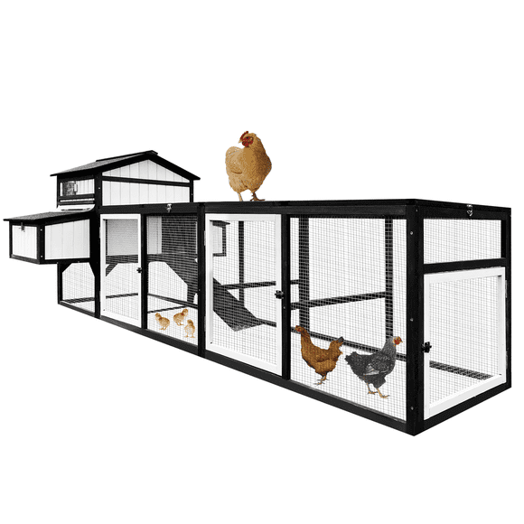 PETSCOSSET Large Wooden Chicken Coop with Run for 4-8 Chickens, Weatherproof Hen House with 2 Nesting Boxes, UV-Proof Roof & 4 Roosting Bars, Extendable Design for Extra Space, Black