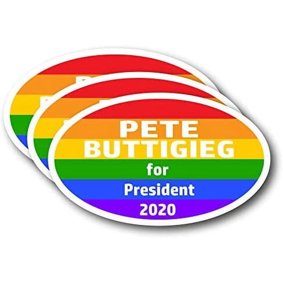 PETE BUTTIGIEG for President 2020 Rainbow Pride Flag Oval Bumper Sticker Vinyl Euro Decal Bumper Sticker 3" X 5" (3)