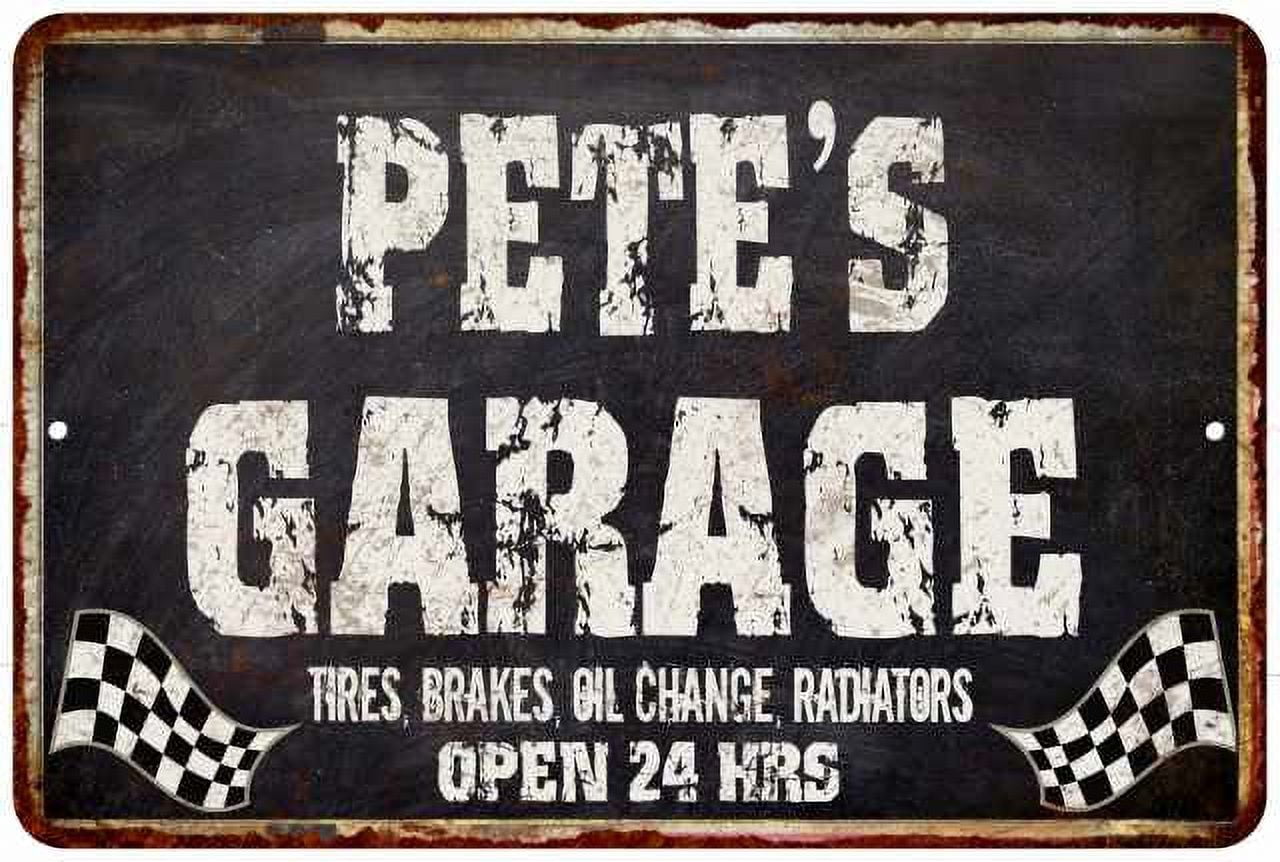 PETE'S Garage Black Grunge Sign 12 x 18 Matte Finish Metal