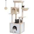 thumbnail image 1 of PETEPELA 56.7" Cat Tree with Litter Box Enclosure Large, Wood Cat Tower for Indoor Cats with Storage Cabinet and Cozy Cat Condo, Sisal Covered Scratching Post and Repalcable Dangling Balls, Beige, 1 of 14