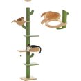 thumbnail image 1 of PETEPELA Floor to Ceiling Cat Tree [87"-100"] Height Adjustable, 5 Levels Cactus Cat Tower with Cat Perch&Replaceable Hammock(Visible Acrylic Bowl), 4.1" Super Robust Cat Scratcher Green, 1 of 7