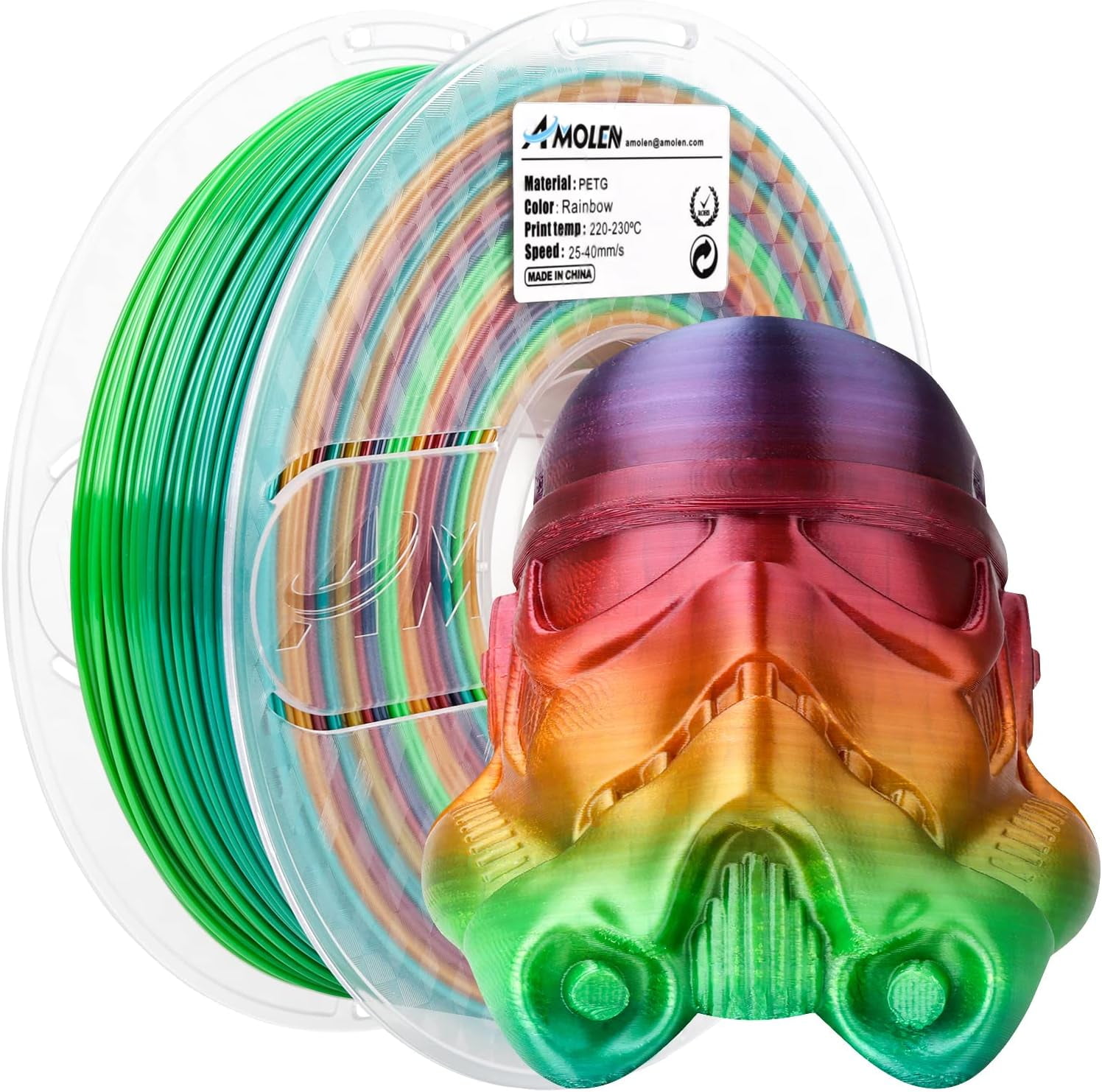 PETG 3D Printer Filament 1.75mm Gradient Rainbow PETG Multicolor Rainbow 1KG/2.2lb