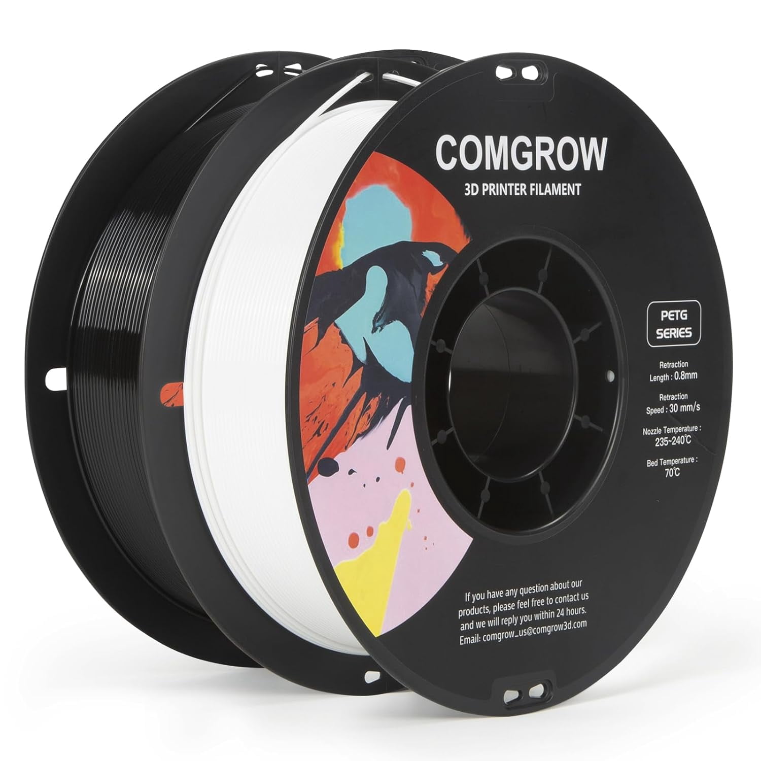 PETG 3D Printer Filament 1.75mm, High Precision and Tough 3D Printer Filament 2kg (4.4LBS), Dimensional Accuracy +/- 0.02 mm, Fit Most 3D Printers White+Black
