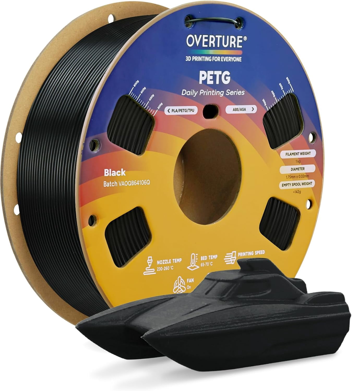 PETG 3D Printer Filament 1.75mm, Neatly Wound Durable PETG 1kg Spool (2.2lbs), Strong Toughness Filament, Dimensional Accuracy +/- 0.02mm, Fit Most FDM Printers (Black (1-Pack))