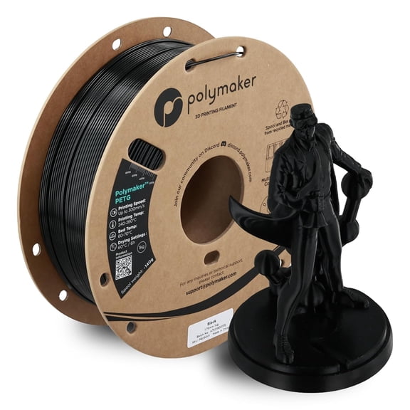 Polymaker PETG Black 3D Printer Filament 1.75mm 1kg, High Speed up to 300mm/s, Strength New Formula, Excellent Layer Adhesion, Warp Free, Compatible with Most Printers