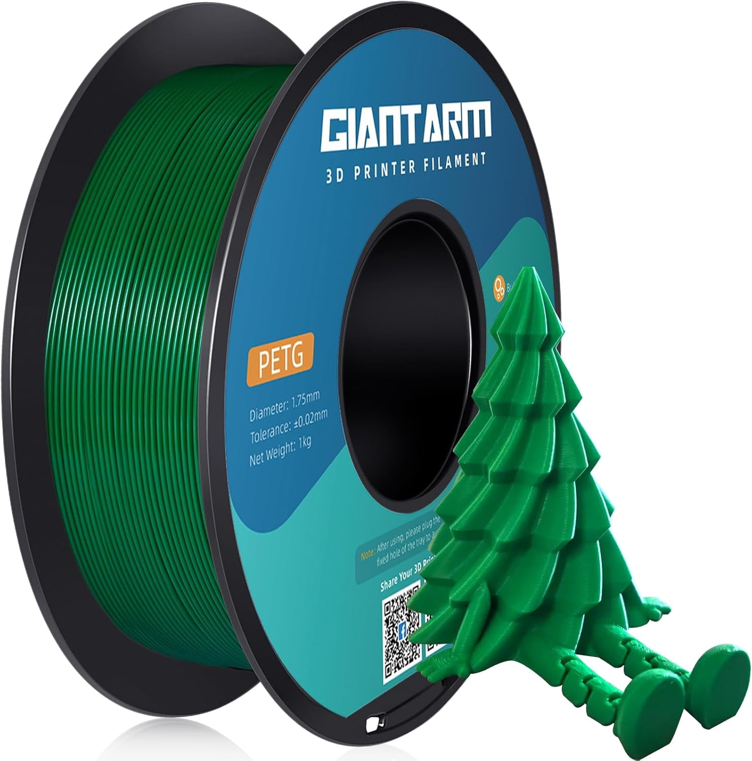 PETG Filament 1.75, Green PETG Filament 1.75mm 1kg(2.2lb), Toughness Enhanced, Dimensional Accuracy +/-0.02mm, Vacuum Package