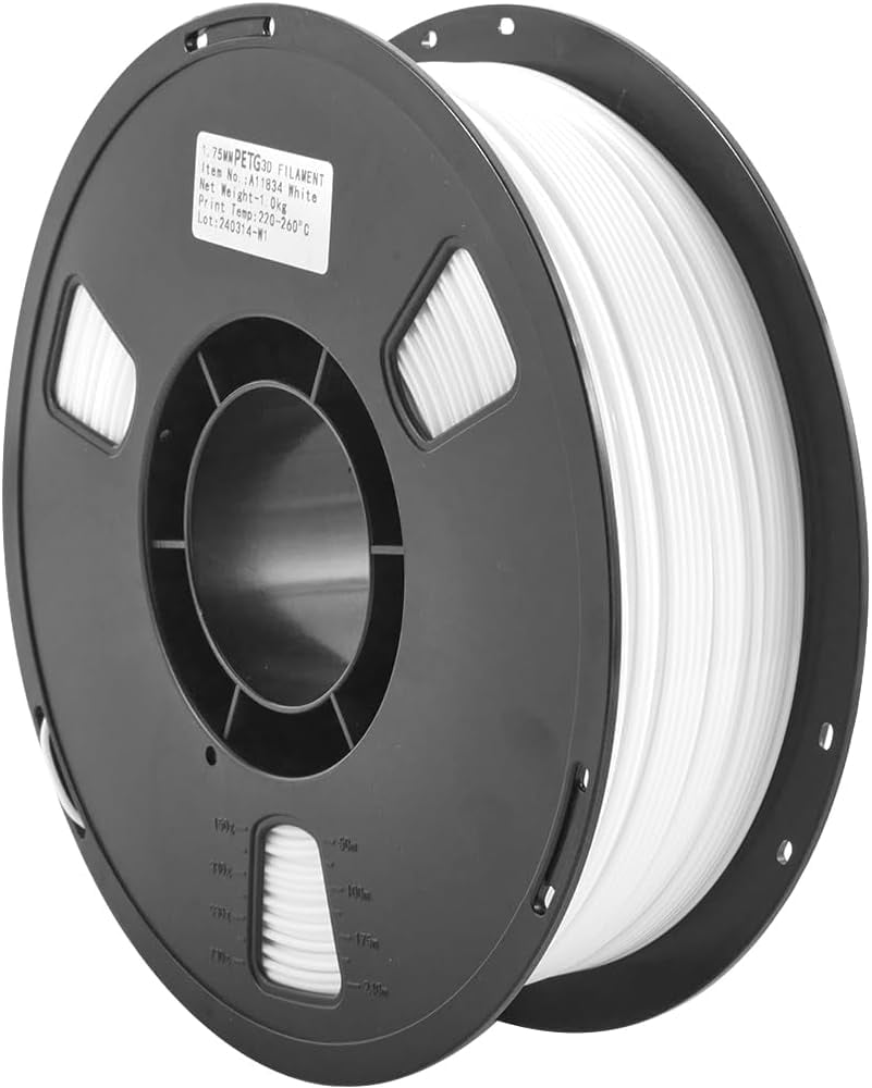 PETG Filament 1.75mm 3D Printer Material 1.0kg Dimensional Strength & High Temperature Fit Most 3D Printer Accuracy +/- 0.02mm Gift for 3D Printing Lover 360.8 Yard White