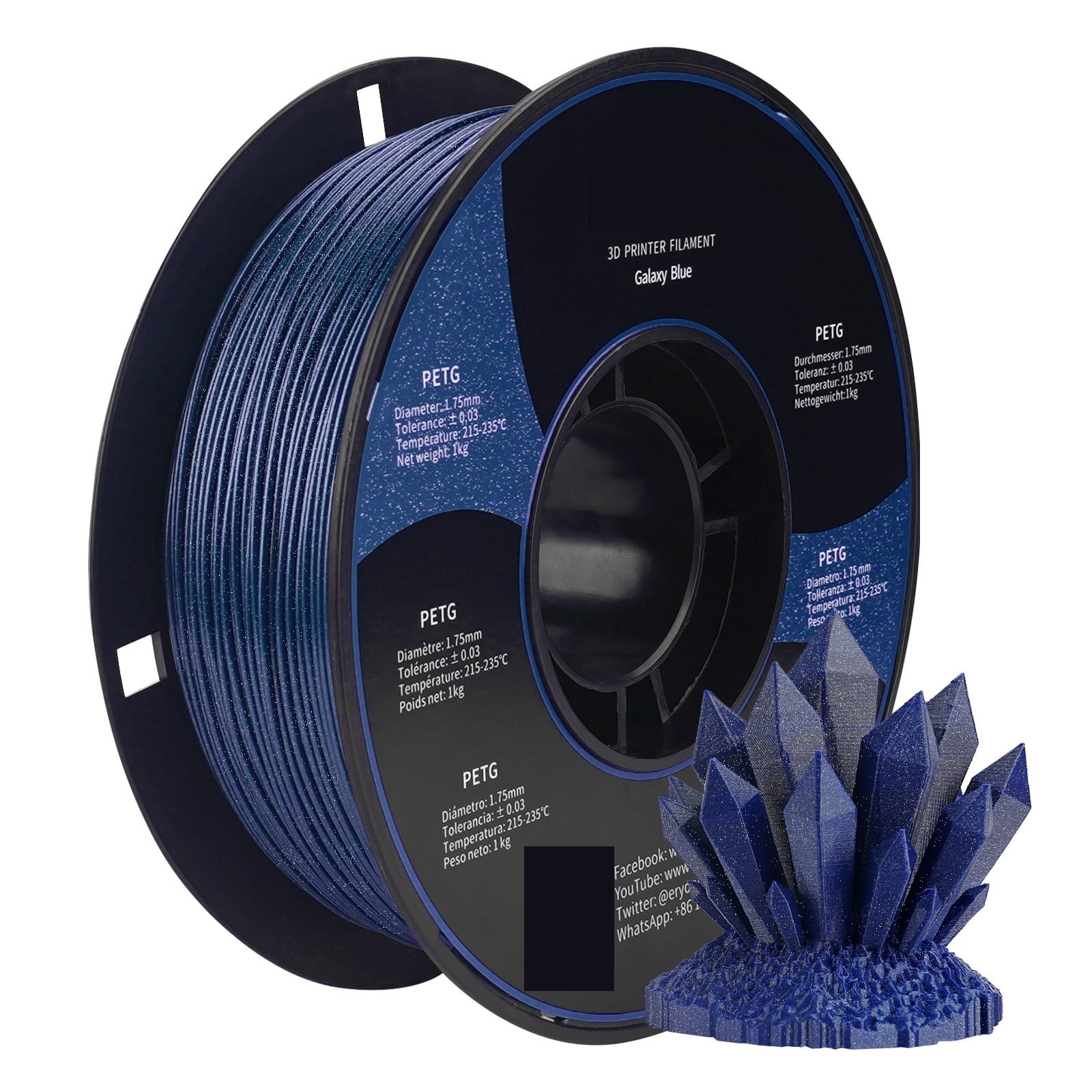 PETG Glitter 3D Filament For FDM 3D Printer Sparkly Shining Material 1KG Diameter 1.75mm ,Smooth and Stable