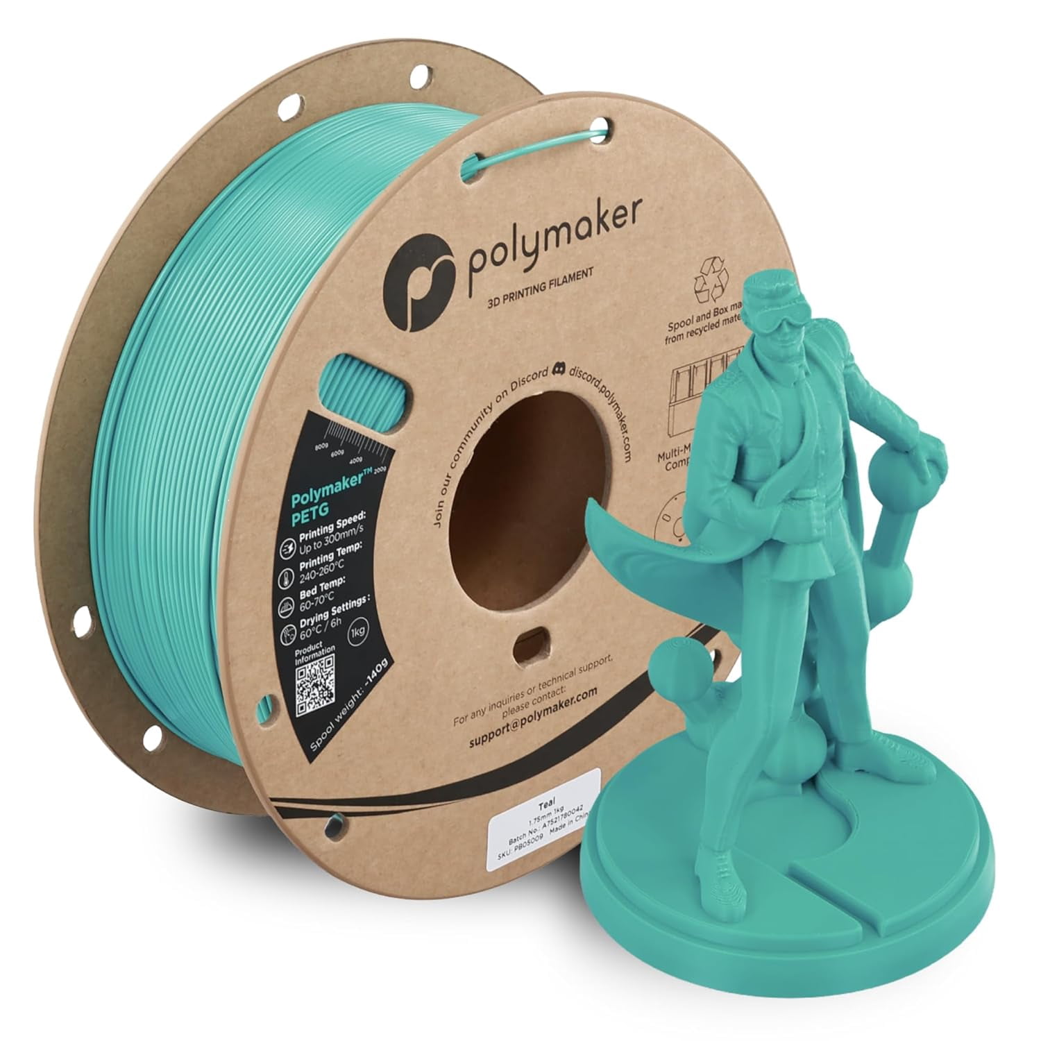 PETG Teal 3D Printer Filament 1.75mm 1kg, High Speed PETG up to 300mm/s, High Strength New Formula, Excellent Layer Adhesion, Warp Free, Compatible with Most 3D Printers