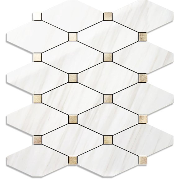 PETGLE 1 Sheet Peel and Stick Backsplash, Polished Dolomite PVC Mixed Metal Gold Kitchen Backsplash, Stick on Backsplash Wall Tiles for Kitchen, Bathroom, RV