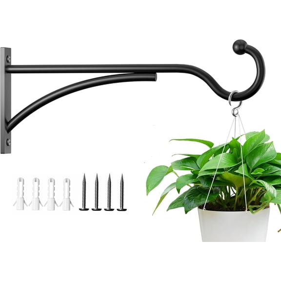 PETGLE 11 Inch Heavy Duty Plant Hangers Outdoor, Metal Plant Brackets for Hanging Baskets, Plant Wall Hooks for Bird Feeders, Wind Chimes & Lanterns, Premium Metal Hooks Matte Black, 30lbs Capacity